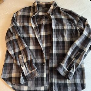 Eddie Bauer Black and Gray Plaid Casual Button Down Shirt